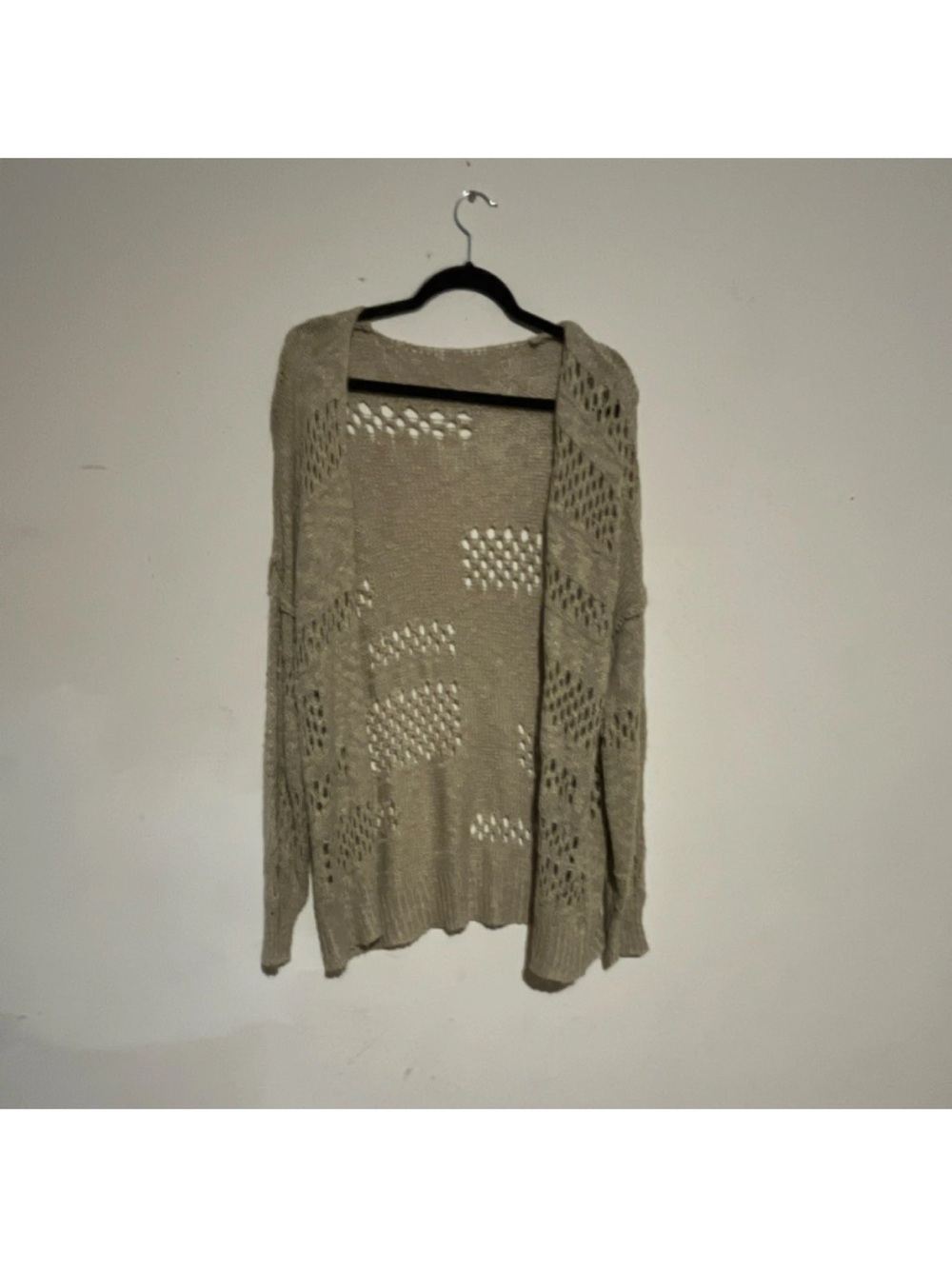 Beige Open-Knit Cardigan Sweater Long Sleeve Women’s Lightweight Casual Size L - Picture 3 of 4